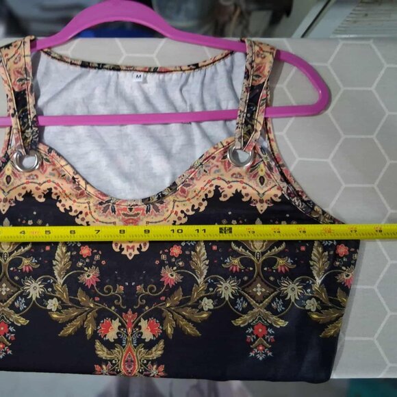 ETCYY NEW womens Classic Embellished Tank Top Blouse SIZE MEDIUM Black Multi - Picture 7 of 9